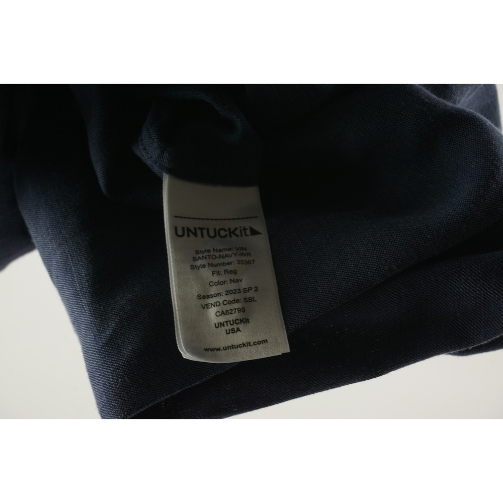 UNTUCKit 100% Linen Santo Navy Wrinkle Resistant Shirt Mens 2XL Long Sleeve Blue - Picture 7 of 10